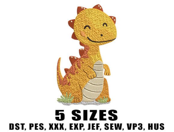 Adorable Yellow Dinosaur Embroidery Design