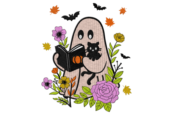 Cute Ghost with Cat and Book Embroidery Review