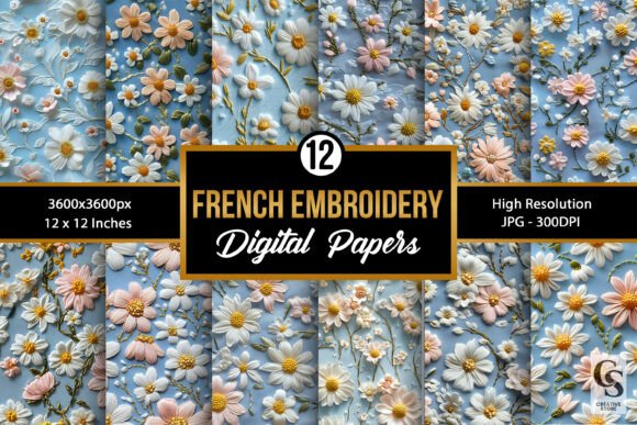 French Daisy Embroidery Seamless Pattern Review