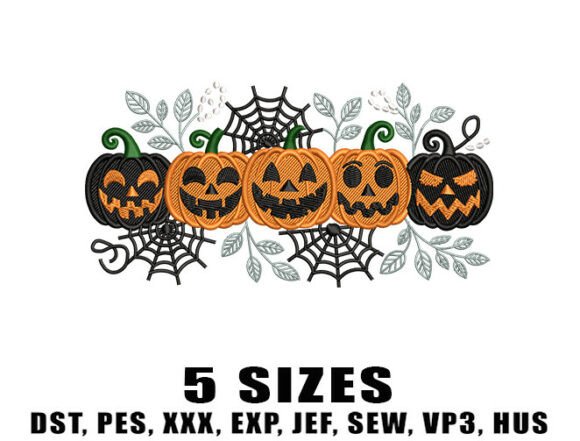 Pumpkin Faces with Webs Embroidery Design