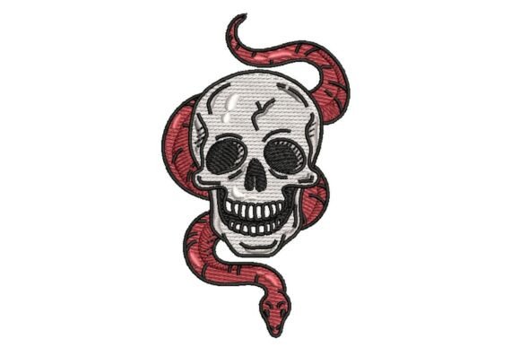 Tattoo Style Skull with Red Snake Embroidery Design Review